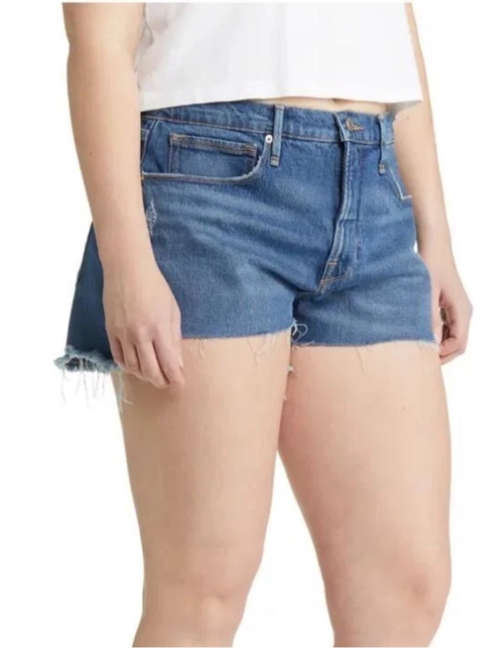 Good American NWT Women’s Good 90s Step Hem Jean Shorts Plus Size 22‎